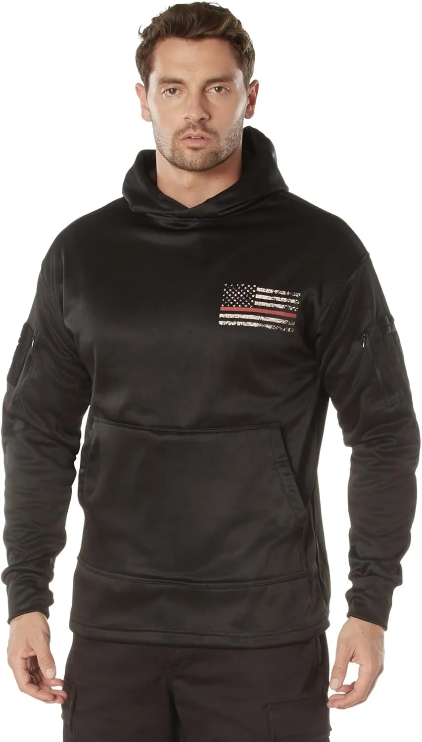 Rothco Conceal-Ops Thin Red Line Hoodie: Support Firefighters with Distressed Flag Graphic. Warm, and Rugged Utility