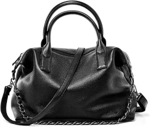 ROUROU Boston Bag for Women Top Handle Tote Bag Large Capacity Shoulder Bag Genuine Leather Crossbody Bag with Chain