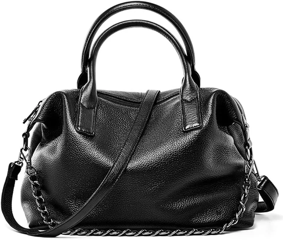 ROUROU Boston Bag for Women Top Handle Tote Bag Large Capacity Shoulder Bag Genuine Leather Crossbody Bag with Chain