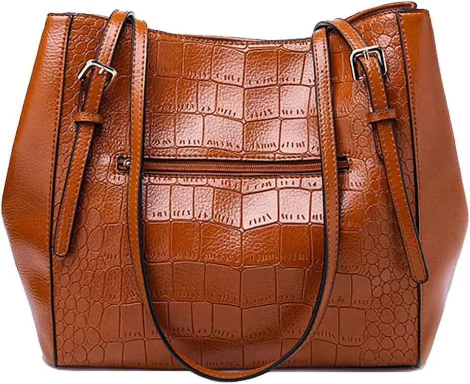ROUROU Crocodile Print Handbag for Women Large Capacity Shoulder Bag Top Handle Tote Bag PU Leather Purse