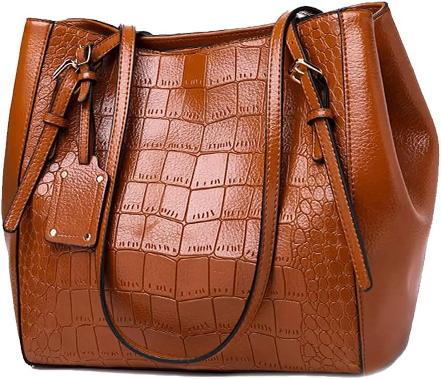 ROUROU Crocodile Print Handbag for Women Large Capacity Shoulder Bag Top Handle Tote Bag PU Leather Purse