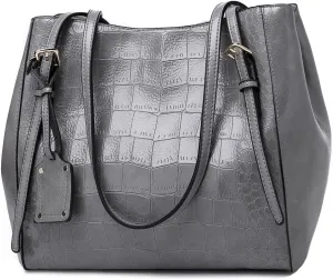 ROUROU Crocodile Print Handbag for Women Large Capacity Shoulder Bag Top Handle Tote Bag PU Leather Purse