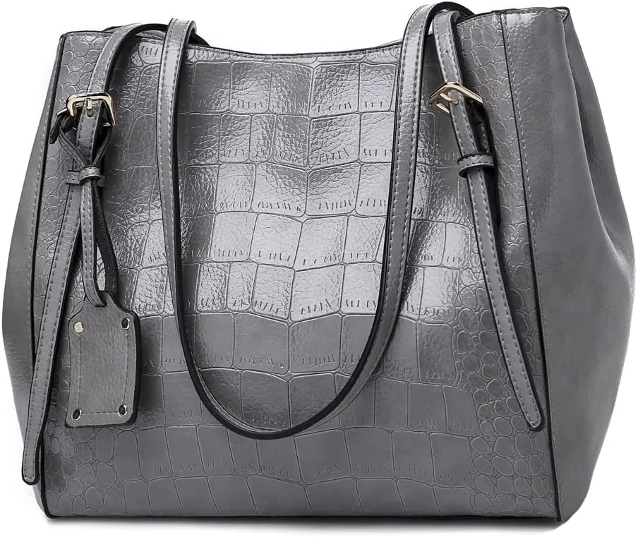 ROUROU Crocodile Print Handbag for Women Large Capacity Shoulder Bag Top Handle Tote Bag PU Leather Purse