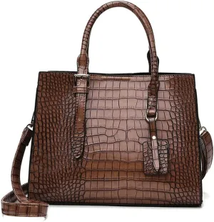 ROUROU Crocodile Print Handbag for Women Soft Faux Leather Shoulder Bag Top Handle Crossbody Bag Commuter Tote Bag Satchel
