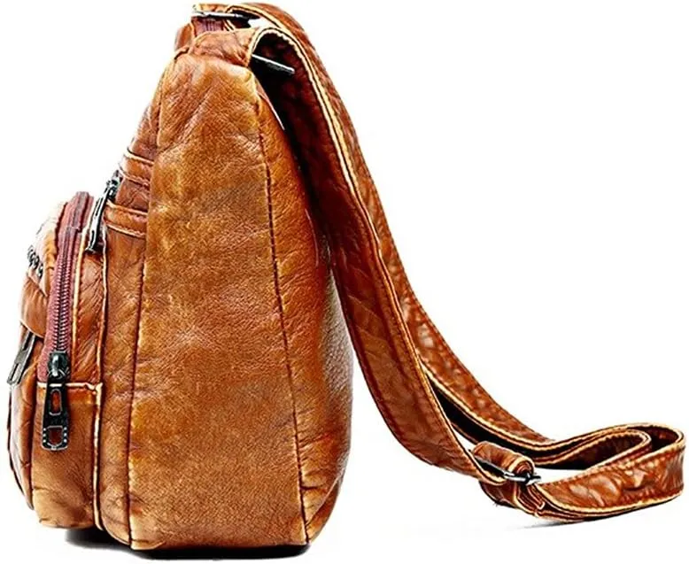 ROUROU Soft Faux Leather Shoulder Bag for Women Multi Pocket Handbag Crossbody Bag Willow Nail Purse with Tassel Print