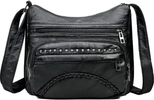 ROUROU Soft Faux Leather Shoulder Bag for Women Multi Pocket Handbag Crossbody Bag Willow Nail Purse with Tassel Print