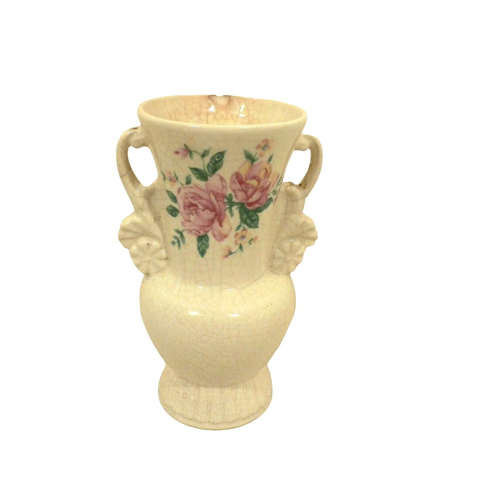 Royal Copley vase handles Rose design Vintage