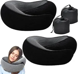 RURING Travel Pillows for Airplanes, Travel Neck Pillow Travel Pillow, Neck Pillow Airplane Memory Foam 360 Degree Support Stowable Pillows for Airplanes Offices and Cars 2PCS (Black)