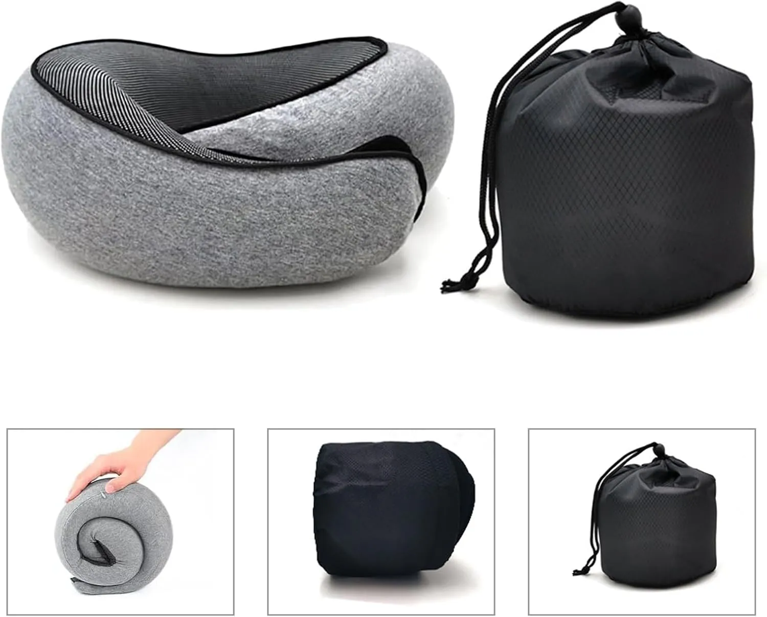 RURING Travel Pillows for Airplanes, Travel Neck Pillow Travel Pillow, Neck Pillow Airplane Memory Foam 360 Degree Support Stowable Pillows for Airplanes Offices and Cars (Dark Blue)