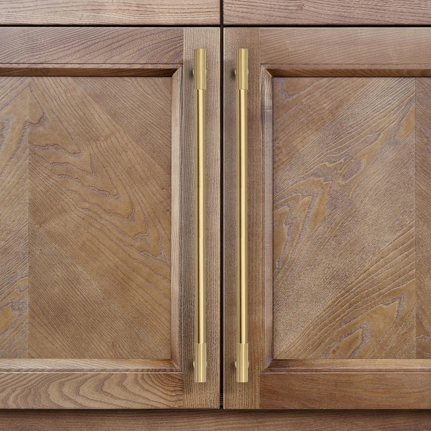 RZDEAL 2pcs Solid Brass Gold Cabinet Pulls, 12-3/5Inch Hole Centers for Kitchen Cupboard Handles Modern Drawer Dresser Pulls Bathroom Brushed Brass Cabinet Pulls Wardrobe Door Handles