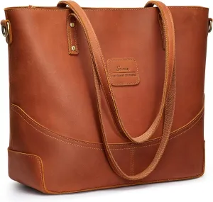 S-ZONE Genuine Leather Tote Bag for Women Large Crossbody Shoulder Work Purses and Handbags