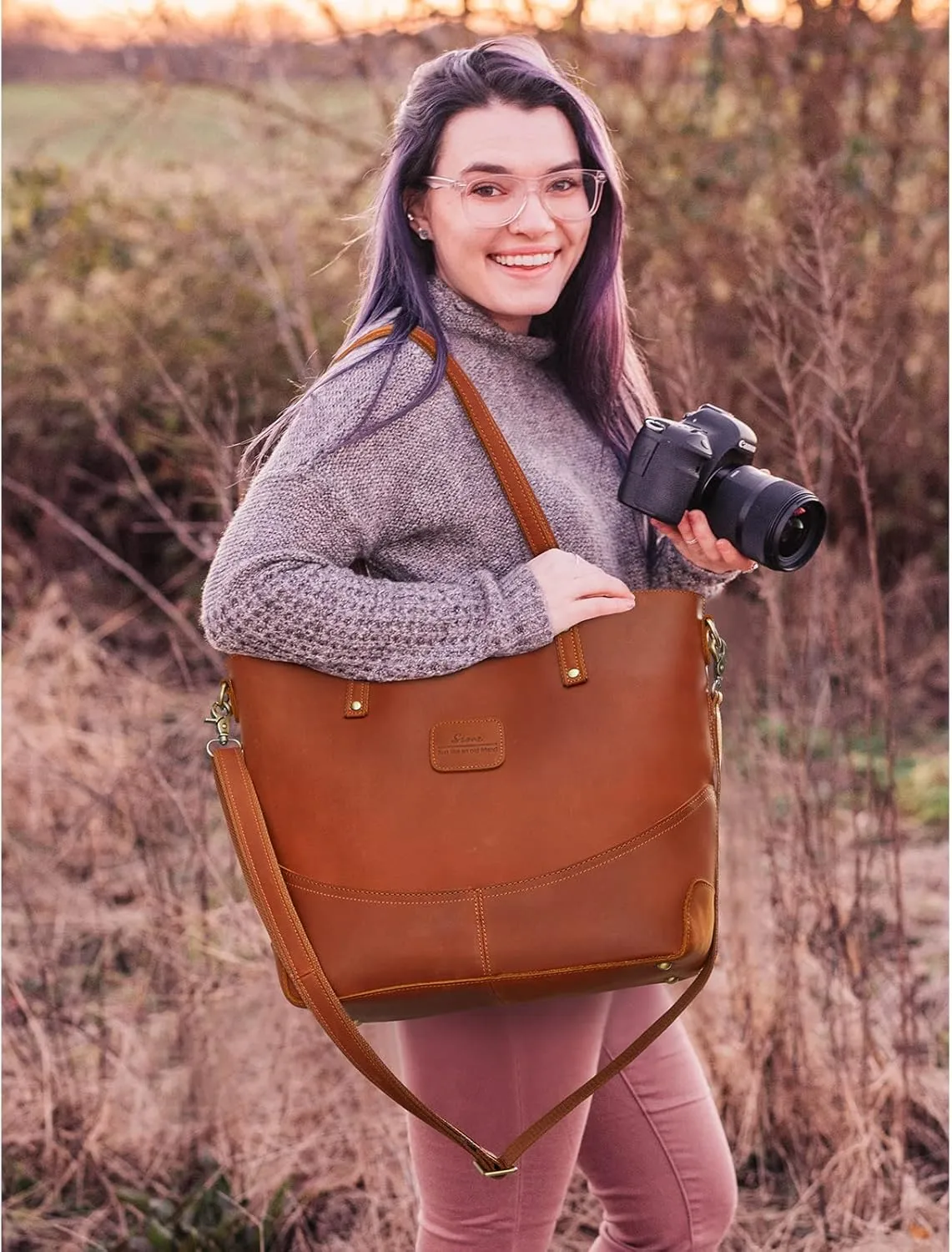 S-ZONE Genuine Leather Tote Bag for Women Large Crossbody Shoulder Work Purses and Handbags