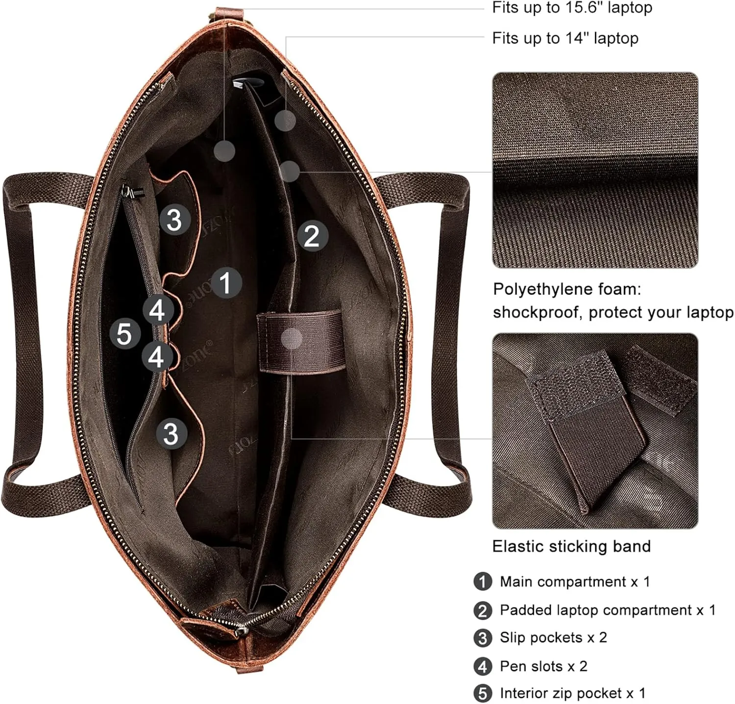 S-ZONE Genuine Leather Tote Bag for Women Large Shoulder Purses Work Handbags with Crossbody Strap Vintage