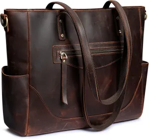 S-ZONE Genuine Leather Tote Bag for Women Large Shoulder Purses Work Handbags with Crossbody Strap Vintage