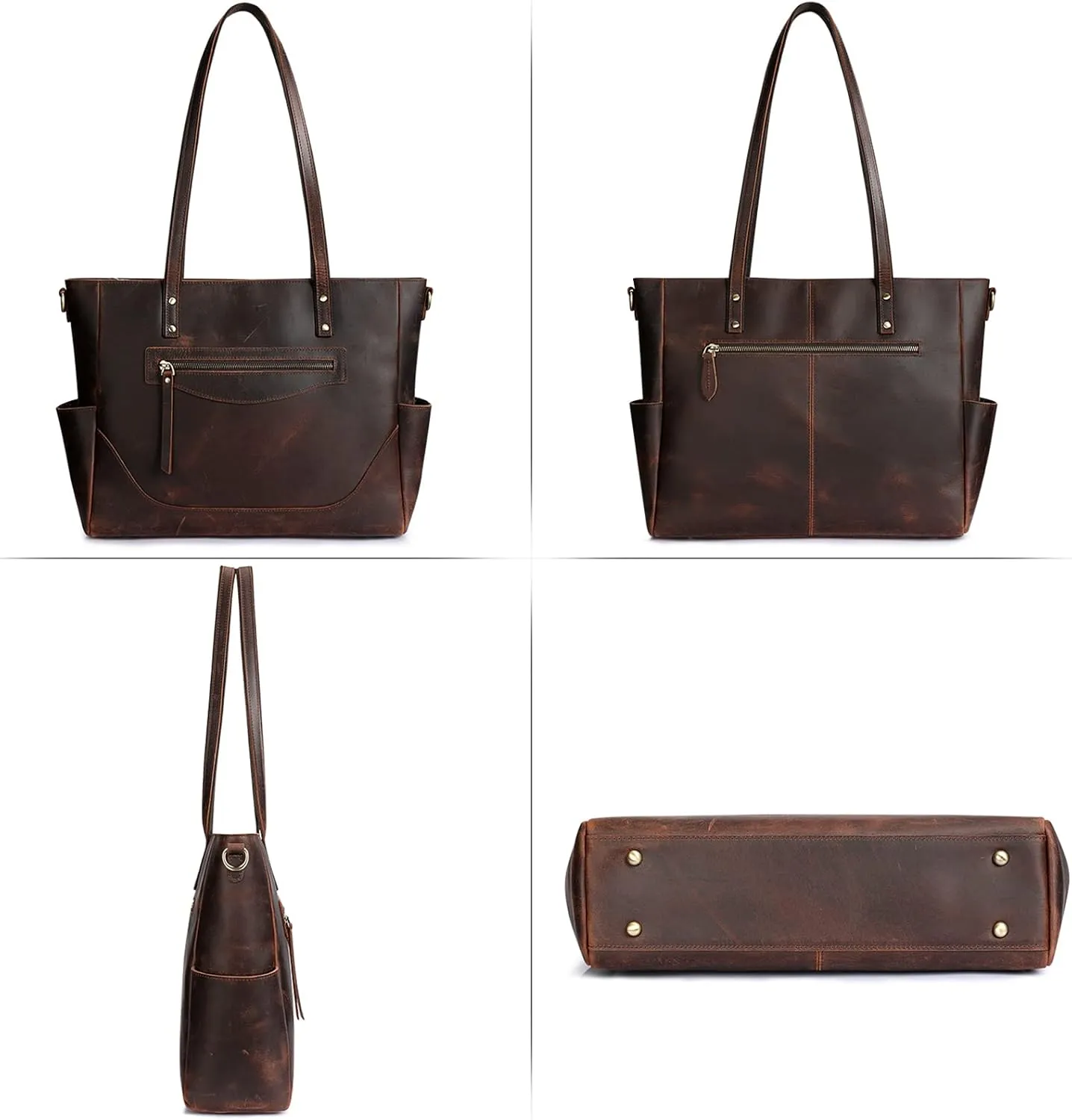 S-ZONE Genuine Leather Tote Bag for Women Large Shoulder Purses Work Handbags with Crossbody Strap Vintage