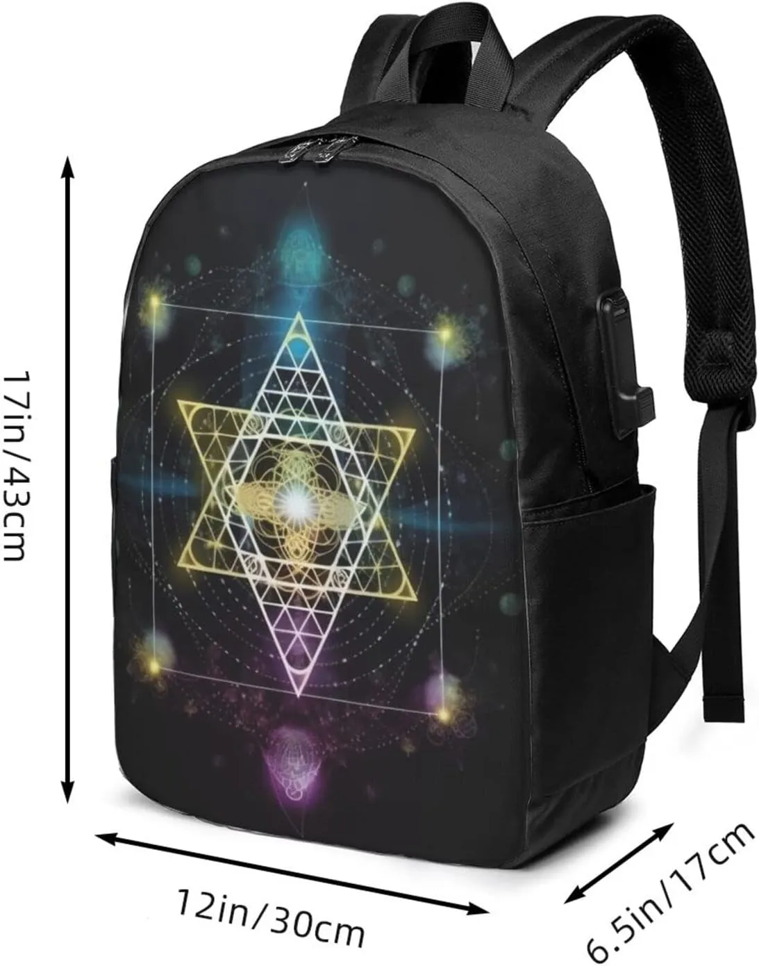 Sacred Geometry Symbol Travel Laptop Backpack - Durable Business Laptops Backpack with USB Charging Port