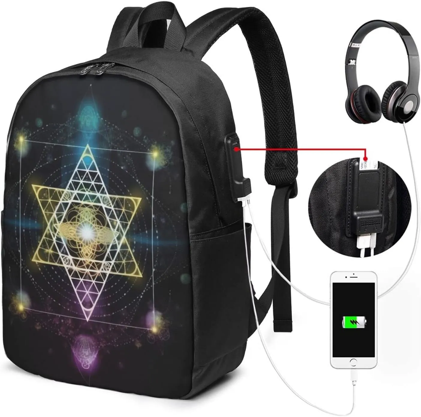 Sacred Geometry Symbol Travel Laptop Backpack - Durable Business Laptops Backpack with USB Charging Port