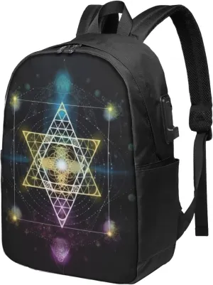 Sacred Geometry Symbol Travel Laptop Backpack - Durable Business Laptops Backpack with USB Charging Port
