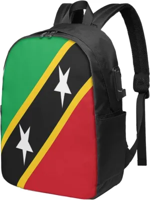 Saint Kitts Nevis Flag Laptop Backpacks Travel Backpack Casual Business Daypack Sport Rucksack Computer Bag Fits up to 17 Inch Notebook with USB Port