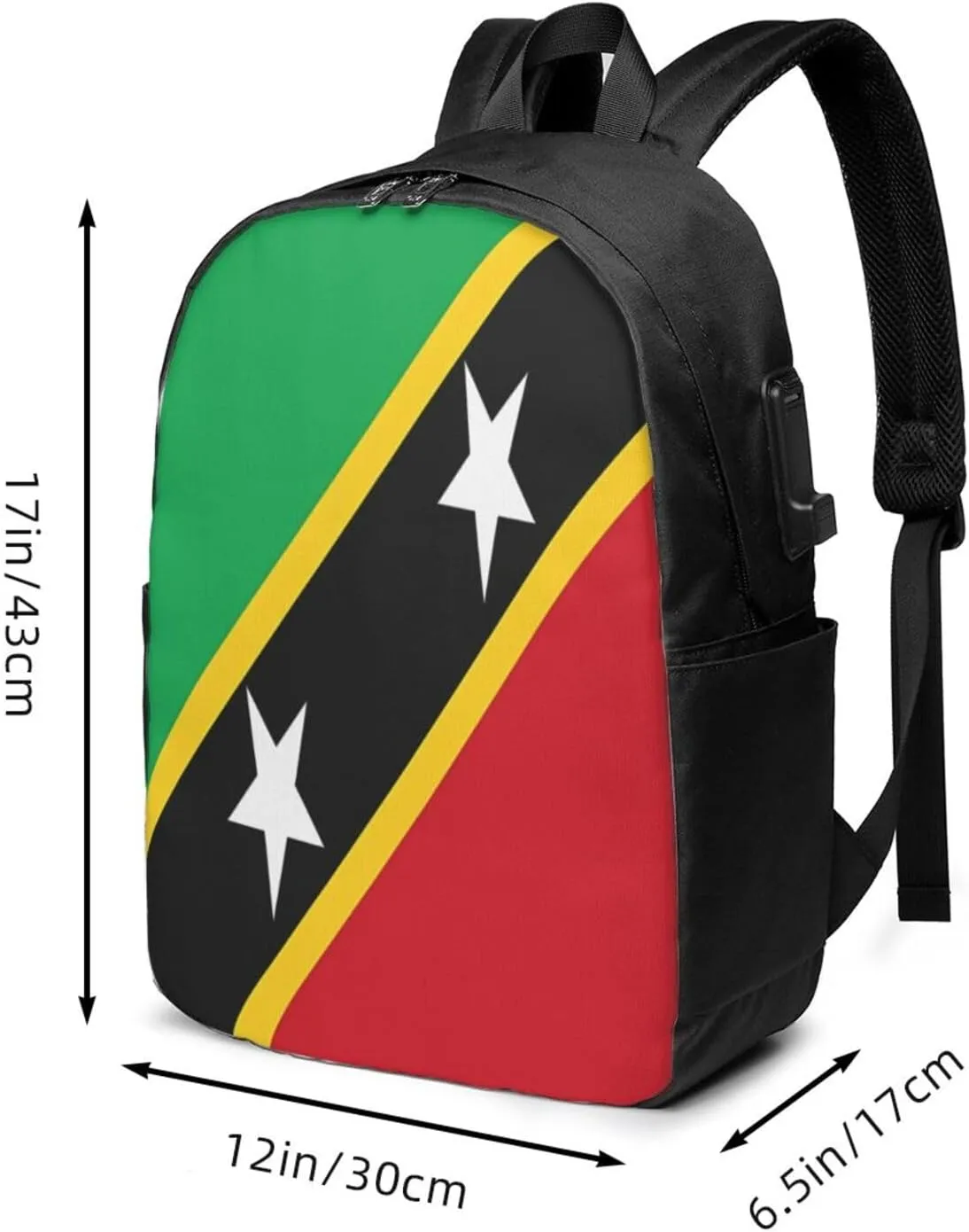 Saint Kitts Nevis Flag Laptop Backpacks Travel Backpack Casual Business Daypack Sport Rucksack Computer Bag Fits up to 17 Inch Notebook with USB Port
