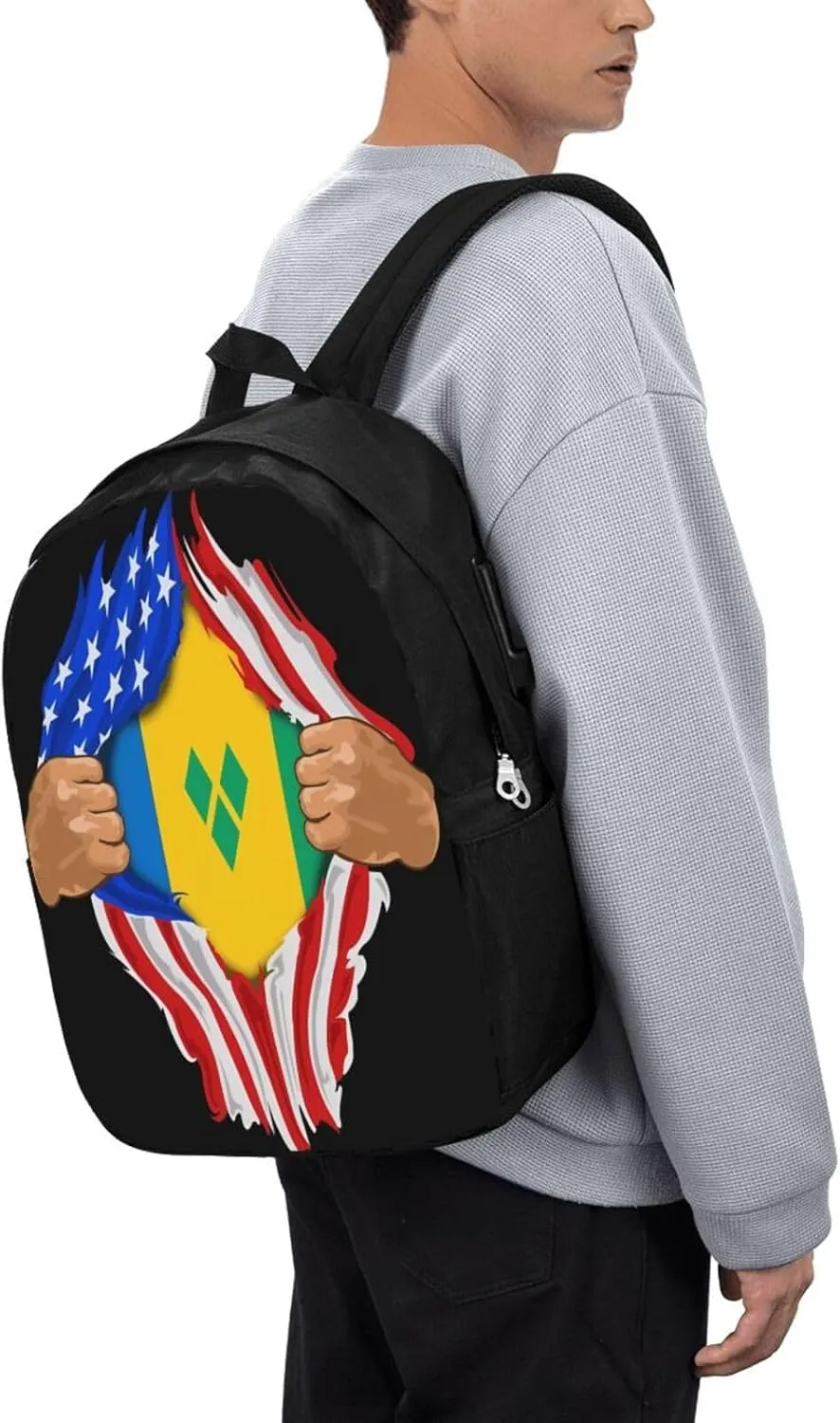 Saint Vincent Grenadines American Flag Laptop Backpacks Travel Backpack Casual Business Daypack Sport Rucksack Computer Bag Fits up to 17 Inch Notebook with USB Port