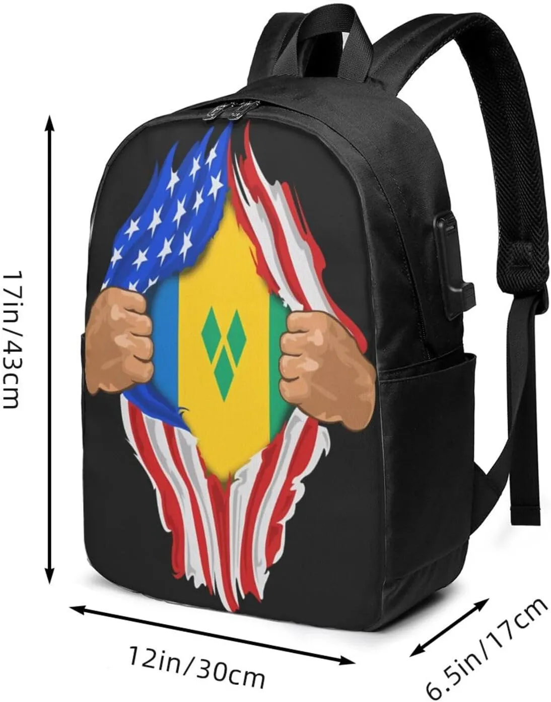 Saint Vincent Grenadines American Flag Laptop Backpacks Travel Backpack Casual Business Daypack Sport Rucksack Computer Bag Fits up to 17 Inch Notebook with USB Port
