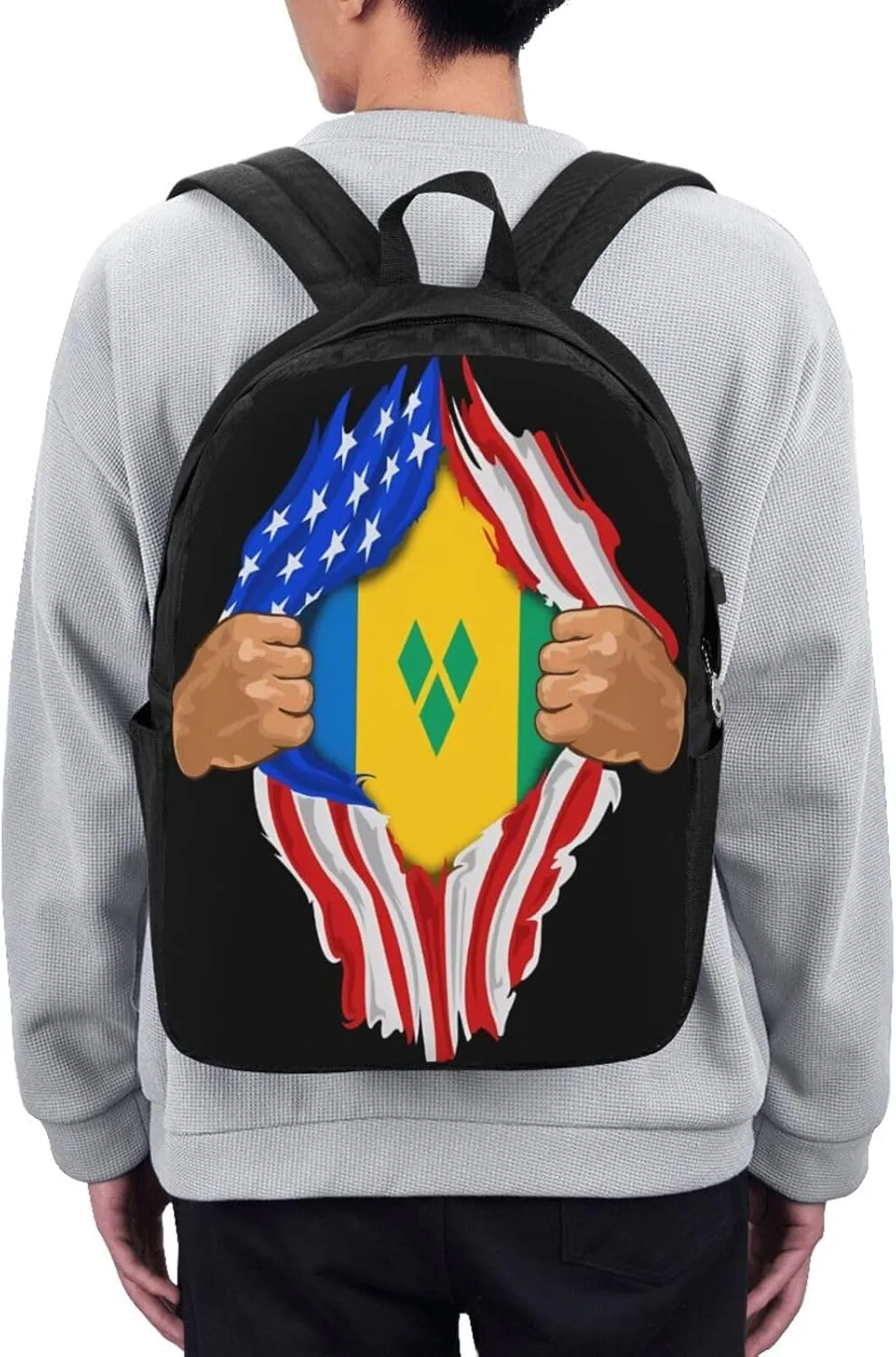 Saint Vincent Grenadines American Flag Laptop Backpacks Travel Backpack Casual Business Daypack Sport Rucksack Computer Bag Fits up to 17 Inch Notebook with USB Port