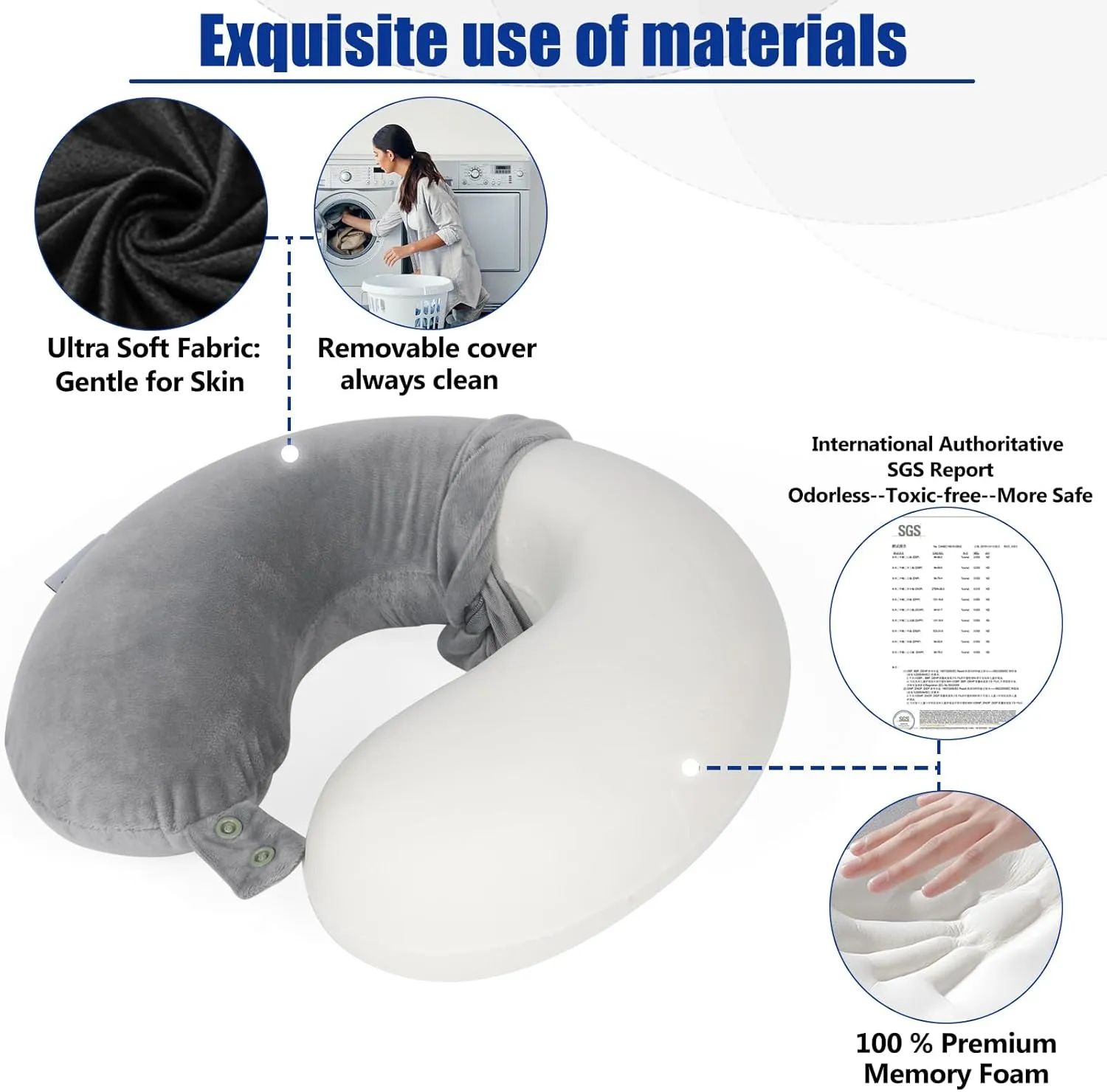SAIREIDER Airplane Pillow 100% Memory Foam Neck Pillow for Airplanes Flight Rest Best Adjustable Travel Neck Support Pillows-Prevent The Heads from Falling Forward (Grey)