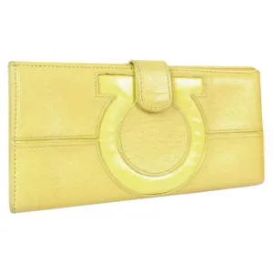 Salvatore Ferragamo Pale Yellow Patent Leather And Leather Vintage Wallet