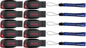 SanDisk Cruzer Blade 32GB (10 Pack) USB 2.0 Flash Drive Jump Drive Pen Drive SDCZ50-032G - Ten Pack Bundle with (5) Everything But Stromboli Lanyard
