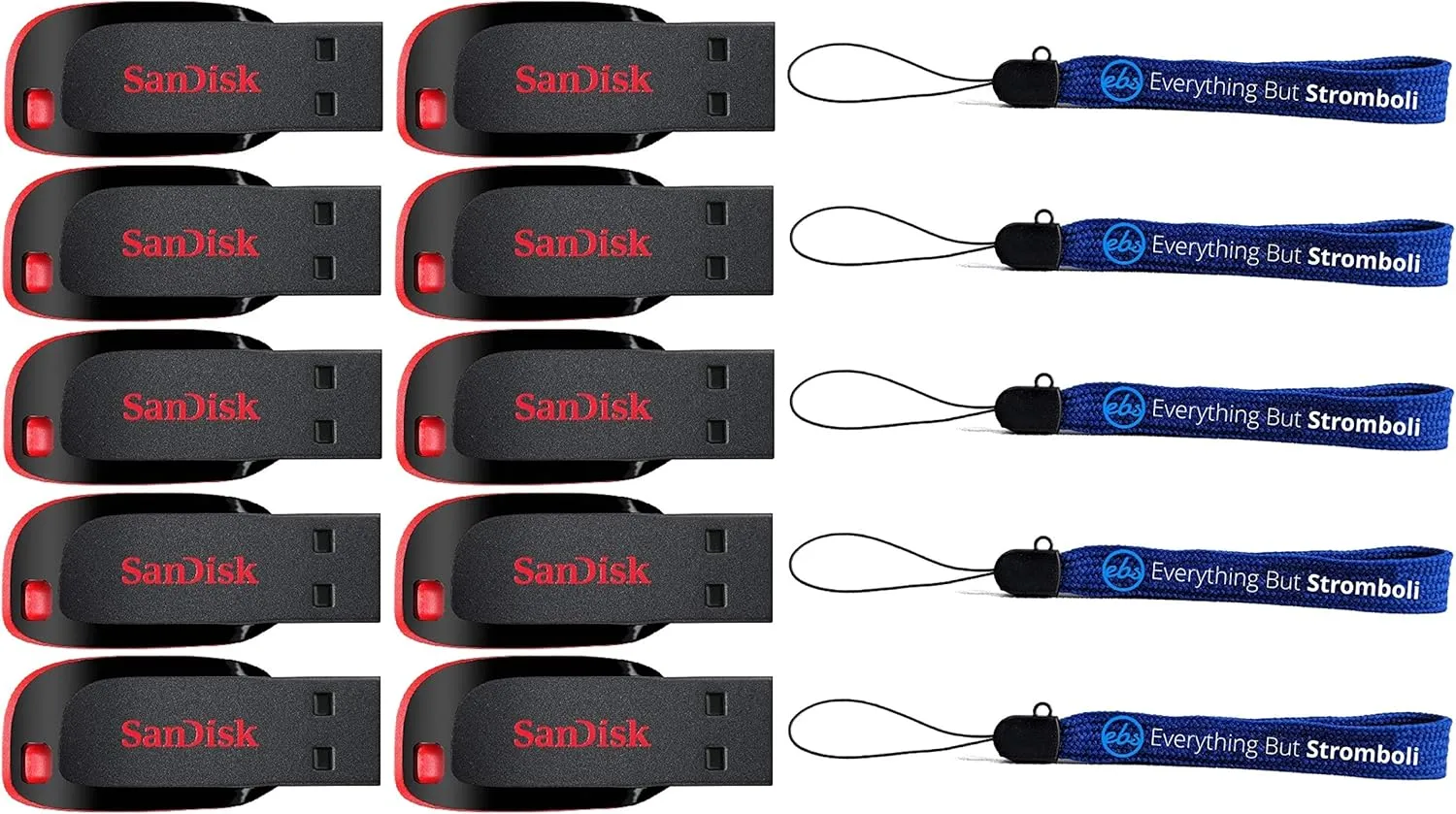 SanDisk Cruzer Blade 32GB (10 Pack) USB 2.0 Flash Drive Jump Drive Pen Drive SDCZ50-032G - Ten Pack Bundle with (5) Everything But Stromboli Lanyard