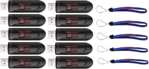 SanDisk Cruzer Glide 3.0 USB Flash Drive (10 Pack) Jump Drive Works with Laptop Computers with USB 2.0/3.0 Port (SDCZ600-G35) Bundle with (5) Everything But Stromboli Lanyard (16GB 10 Pack)