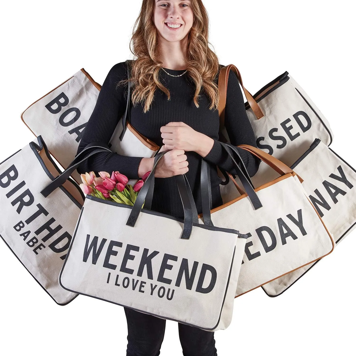 Santa Barbara Design Studio Tote Bag For Women Canvas Shoulder Bag with Genuine Leather Handles,