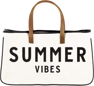 Santa Barbara Design Studio Tote Bag Hold Everything Collection Black and White 100% Cotton Canvas with Leather Handles