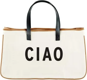 Santa Barbara Design Studio Tote Bag Hold Everything Collection Black and White 100% Cotton Canvas with Leather Handles