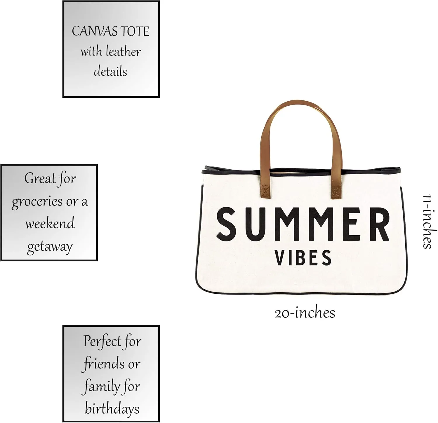 Santa Barbara Design Studio Tote Bag Hold Everything Collection Black and White 100% Cotton Canvas with Leather Handles