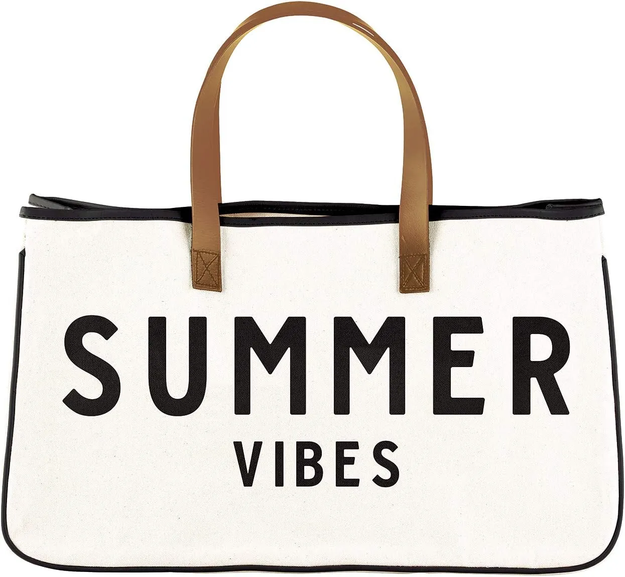 Santa Barbara Design Studio Tote Bag Hold Everything Collection Black and White 100% Cotton Canvas with Leather Handles