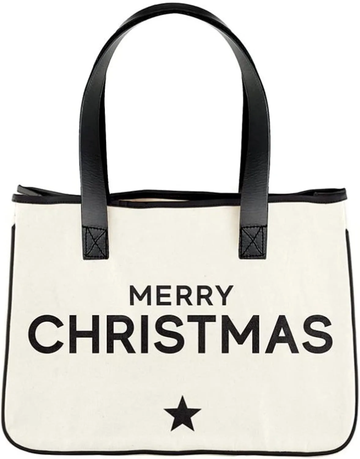 Santa Barbara Design Studio Tote Bag Holiday Collection Black and White 100% Cotton Canvas with Genuine Leather Handles