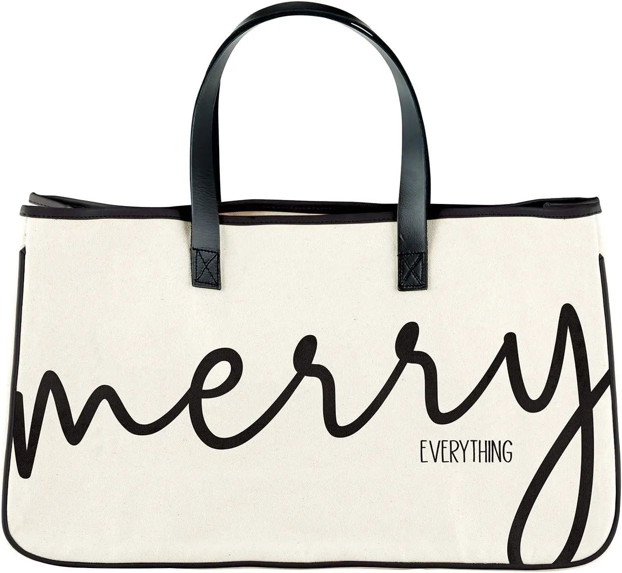 Santa Barbara Design Studio Tote Bag Holiday Collection Black and White 100% Cotton Canvas with Genuine Leather Handles