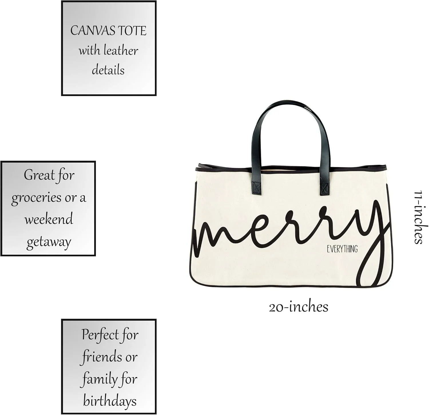 Santa Barbara Design Studio Tote Bag Holiday Collection Black and White 100% Cotton Canvas with Genuine Leather Handles