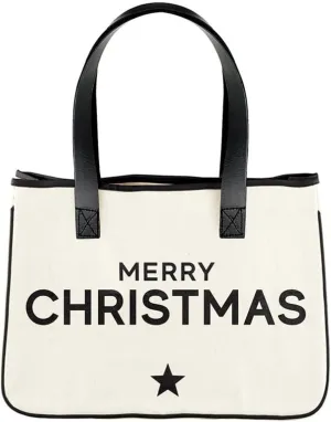 Santa Barbara Design Studio Tote Bag Holiday Collection Black and White 100% Cotton Canvas with Genuine Leather Handles