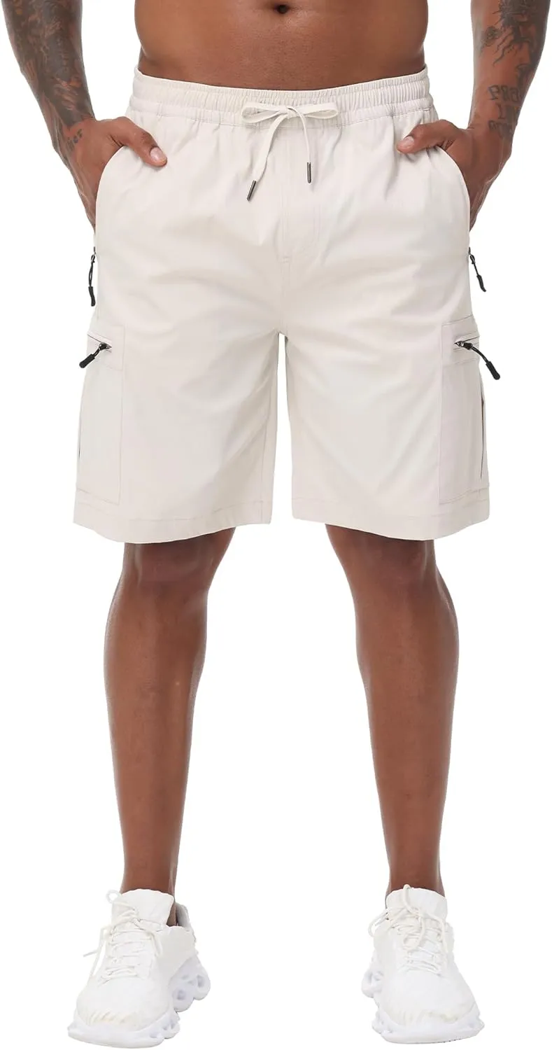 Satankud Men's Cargo Hiking Shorts 9" Lightweight Golf Shorts for Casual Work Travel Outdoor 5 Zipper Pockets