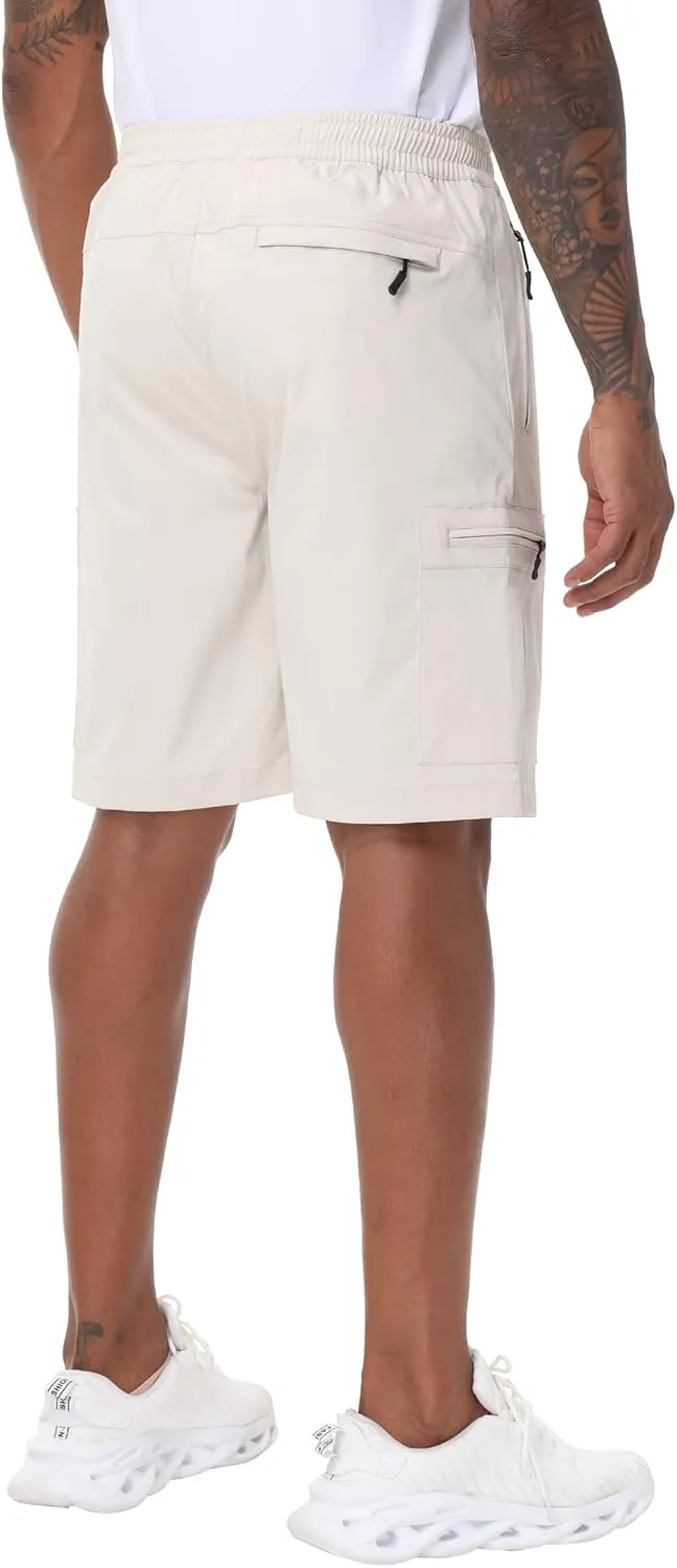 Satankud Men's Cargo Hiking Shorts 9" Lightweight Golf Shorts for Casual Work Travel Outdoor 5 Zipper Pockets