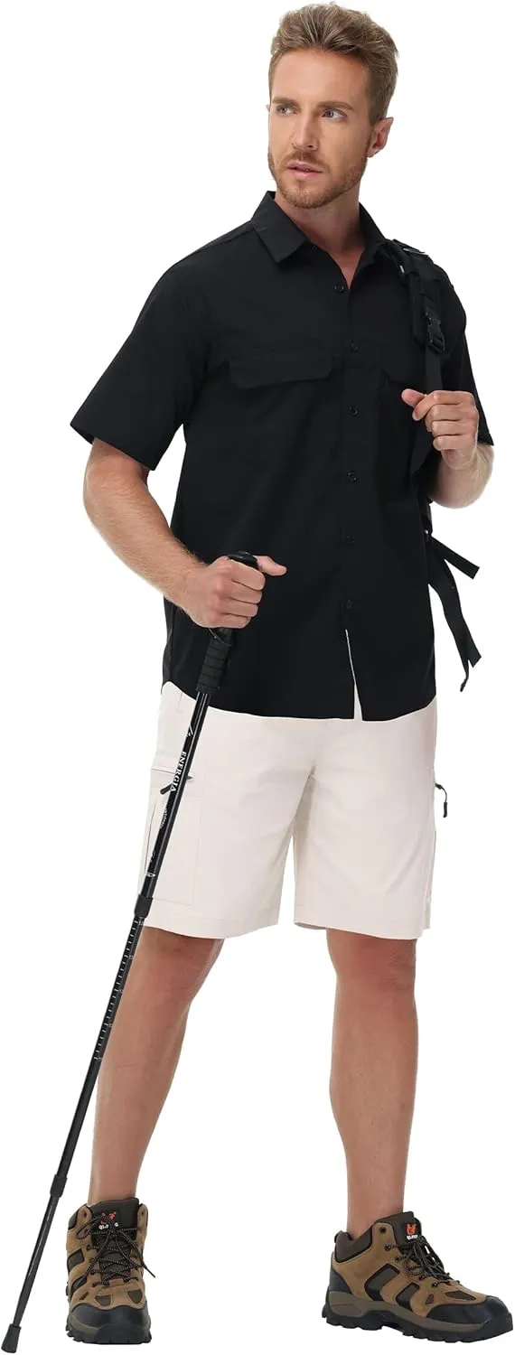 Satankud Men's Cargo Hiking Shorts 9" Lightweight Golf Shorts for Casual Work Travel Outdoor 5 Zipper Pockets