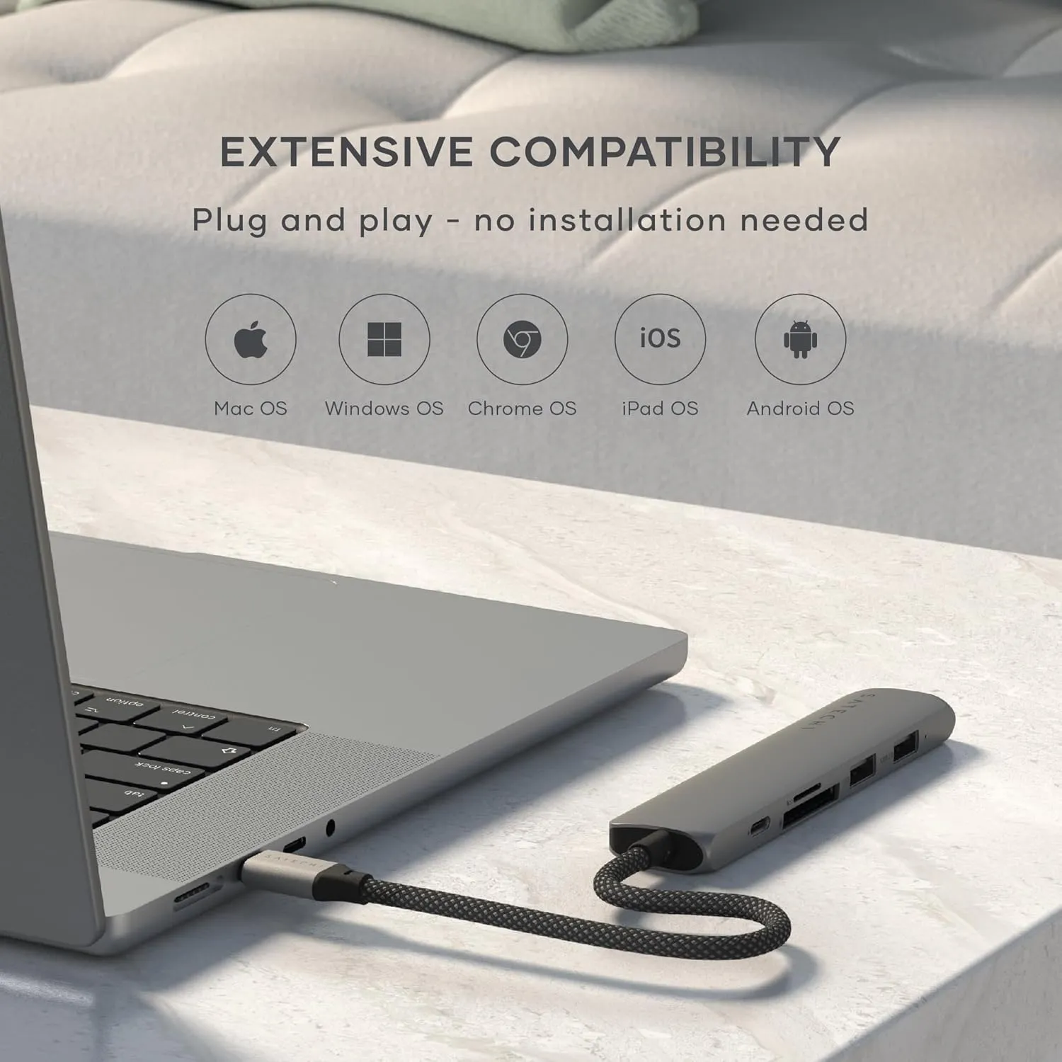 Satechi 6 in 1 USB C Hub Multiport Adapter with 4K HDMI, 100W PD Charging, 2X USB-A Data Ports, Micro/SD Card Readers for MacBook, Windows - Space Gray