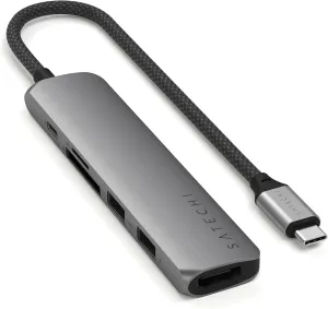 Satechi 6 in 1 USB C Hub Multiport Adapter with 4K HDMI, 100W PD Charging, 2X USB-A Data Ports, Micro/SD Card Readers for MacBook, Windows - Space Gray