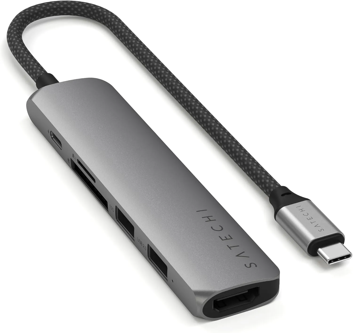 Satechi 6 in 1 USB C Hub Multiport Adapter with 4K HDMI, 100W PD Charging, 2X USB-A Data Ports, Micro/SD Card Readers for MacBook, Windows - Space Gray