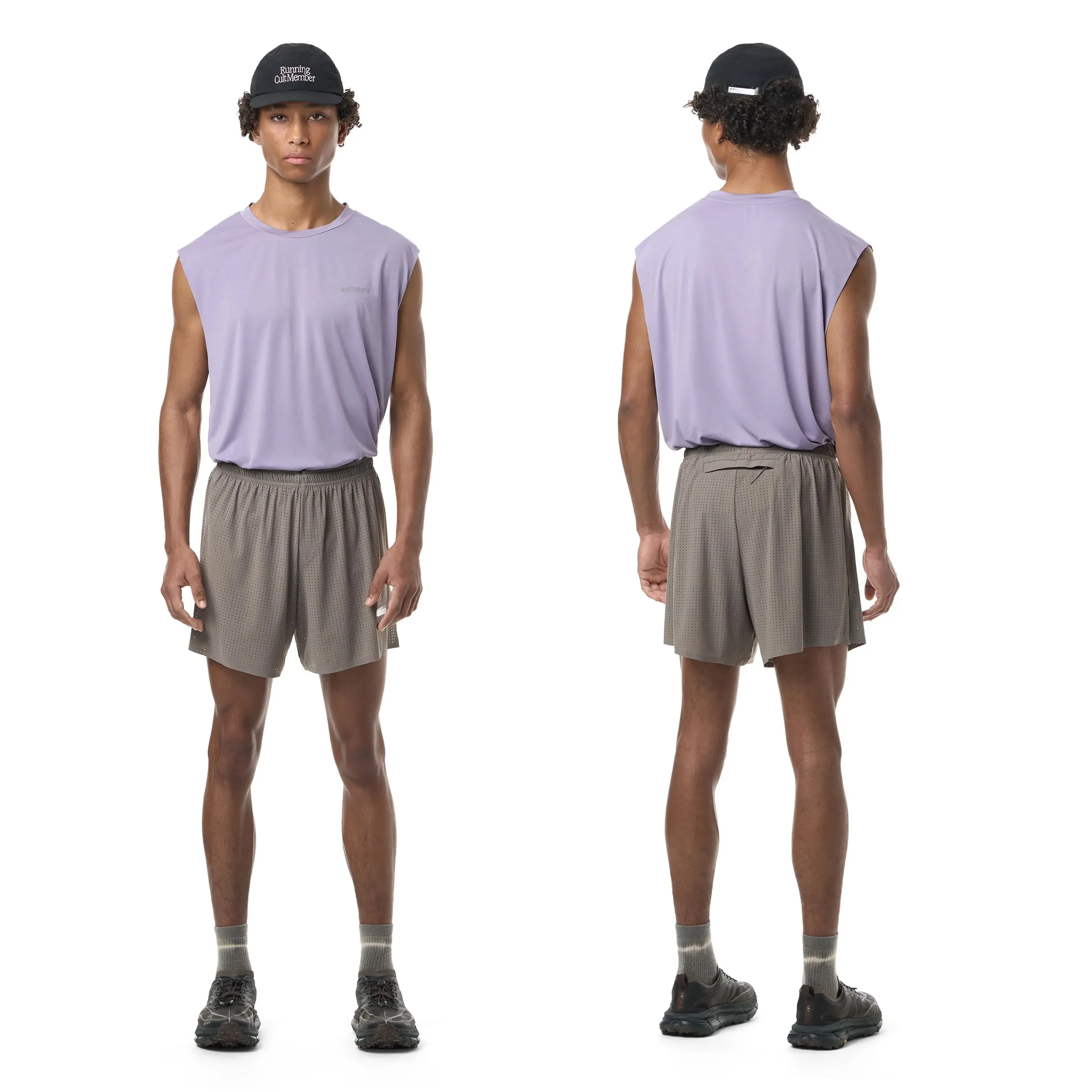 Satisfy Space‑O 5 Inch Distance Shorts Taupe