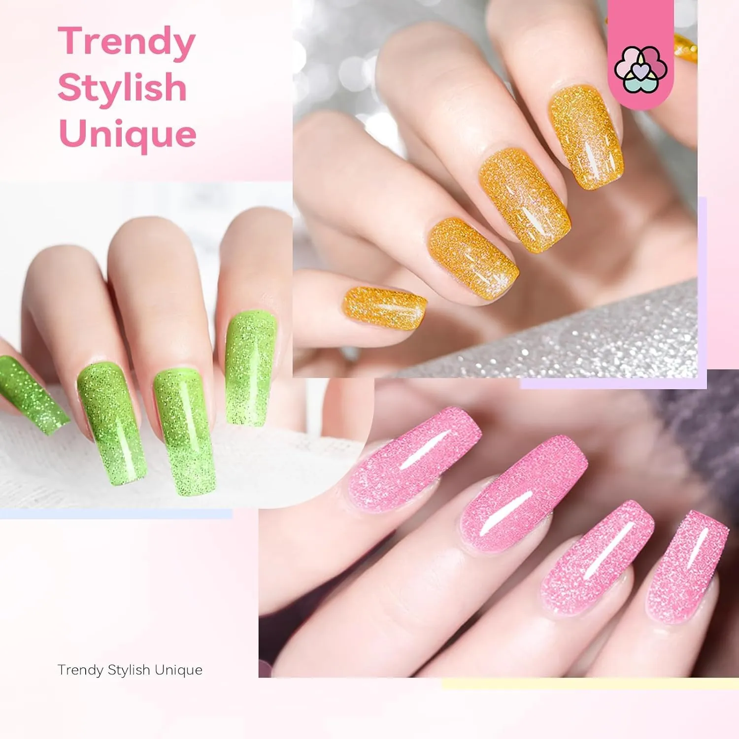 SAVILAND Glitter Nail Polish Set: Air Quick Dry Nail Polish Non Gel with Base-Top Polish Dual Unique Shimmer Holographic Nail Lacquer Gift for Beginner Fingernail Toenail Manicure Art 12 Color