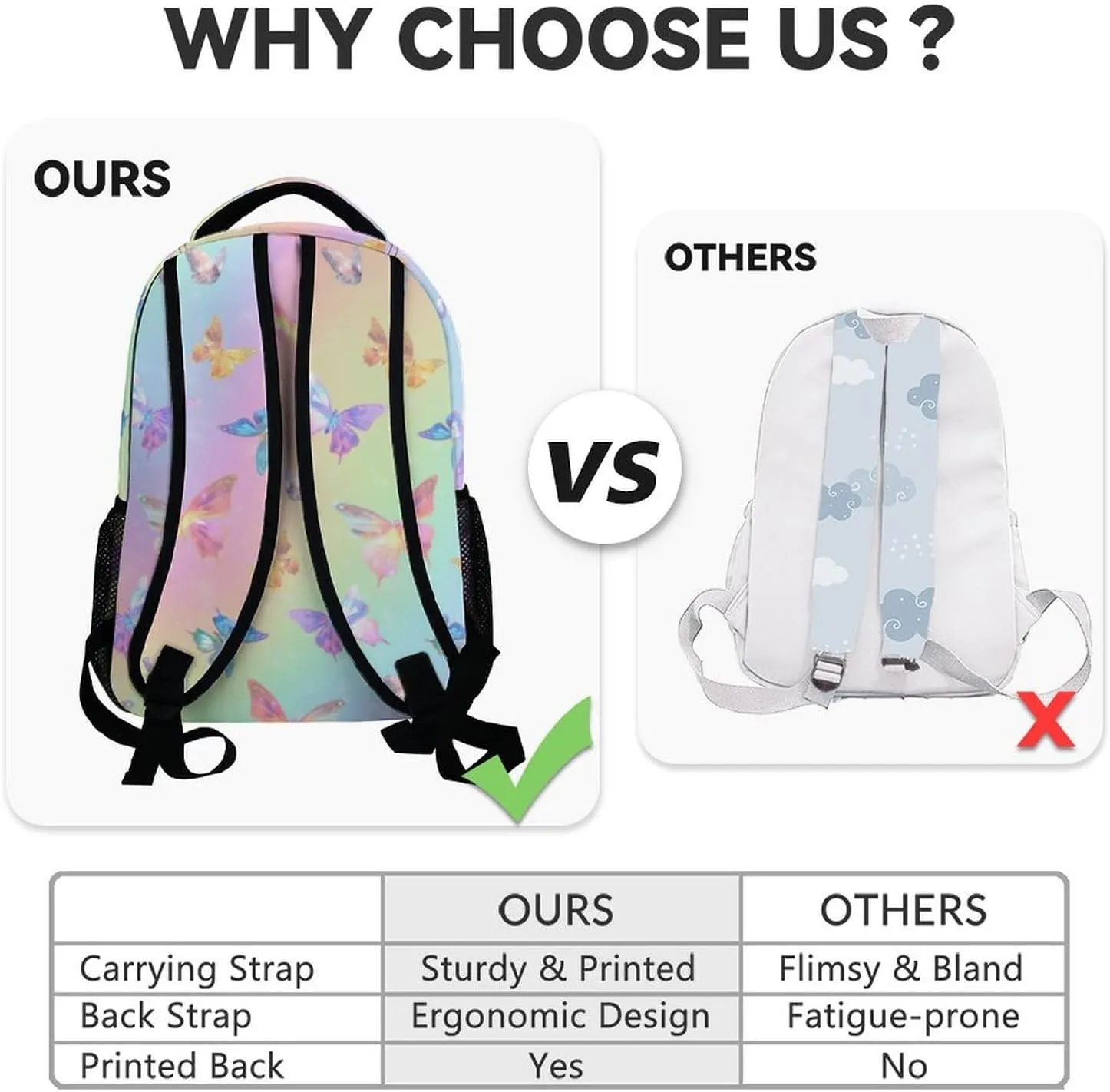 School Backpack for Girls, 17 Inch Colorful Butterfly Backpacks for Women, Cute Lightweight Bookbag